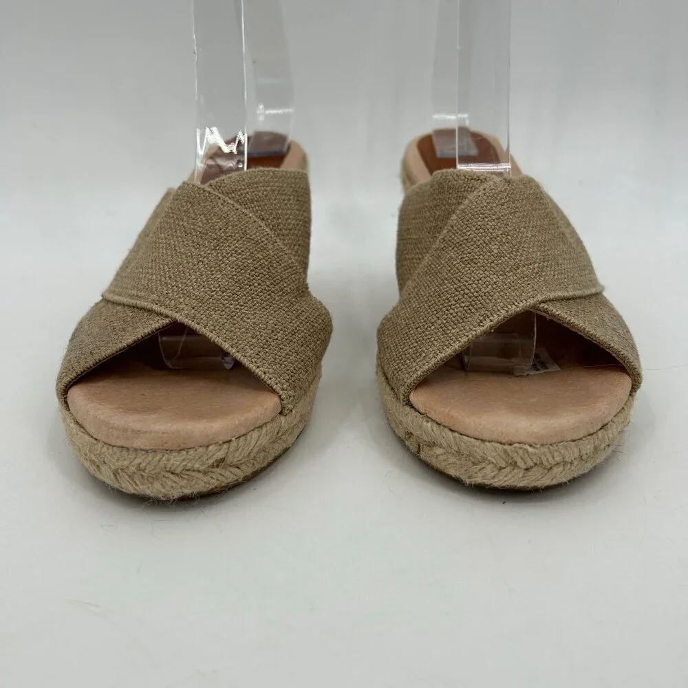PATRICIA GREEN Tan Nude Canvas Open Toed Espadrille Wedges Shoes Size 6